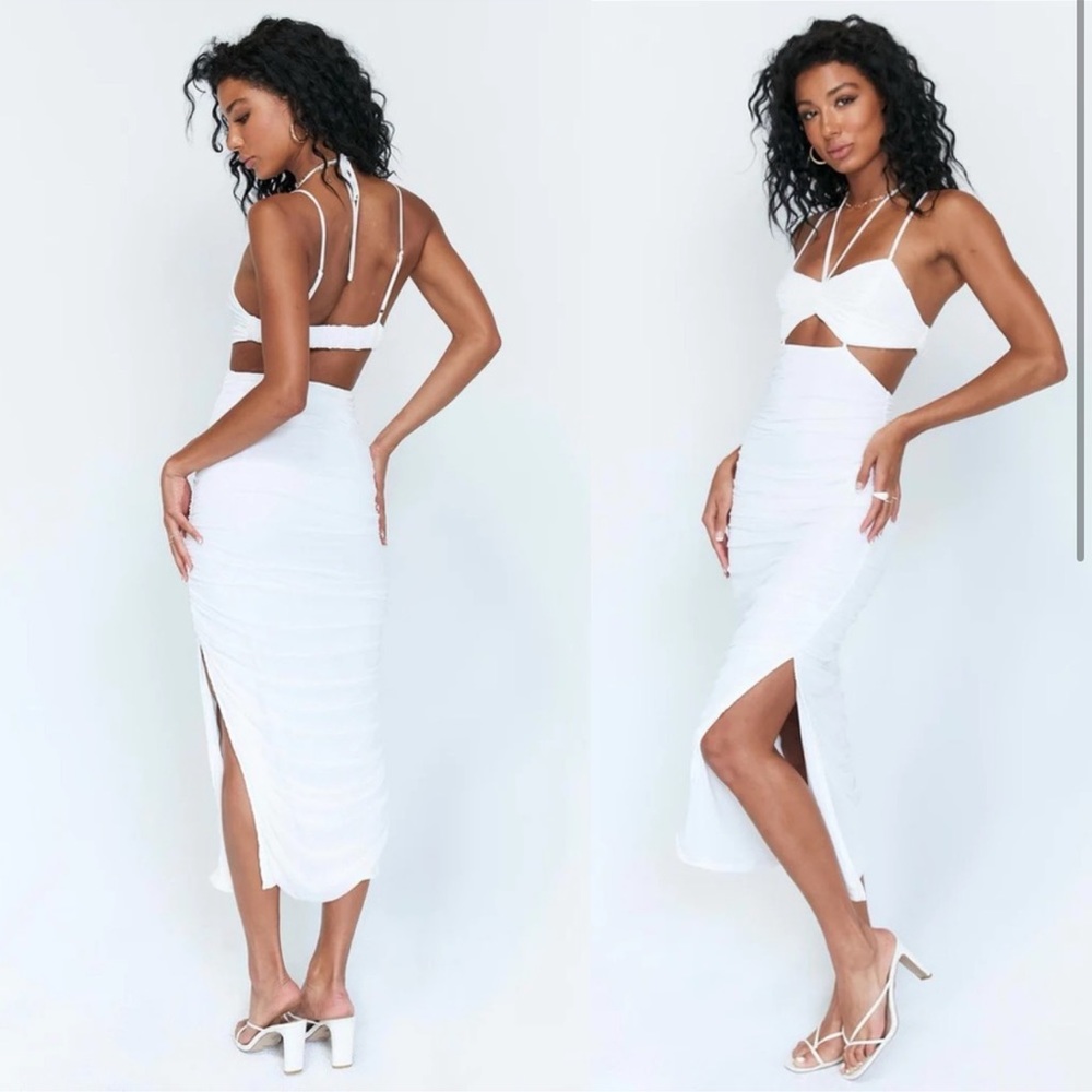 Princess Polly Alice White Ruched Cutout Ruched Midi Dress - Picture 2 of 13
